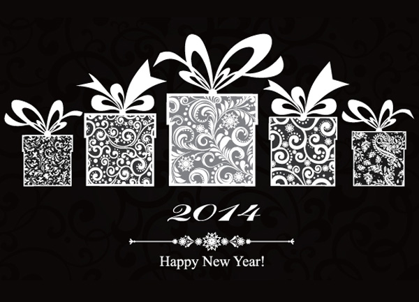 2014 Row of Decorated Giftboxes Background vector ribbons pattern new year giftboxes free download free decorated card bows background 2014   
