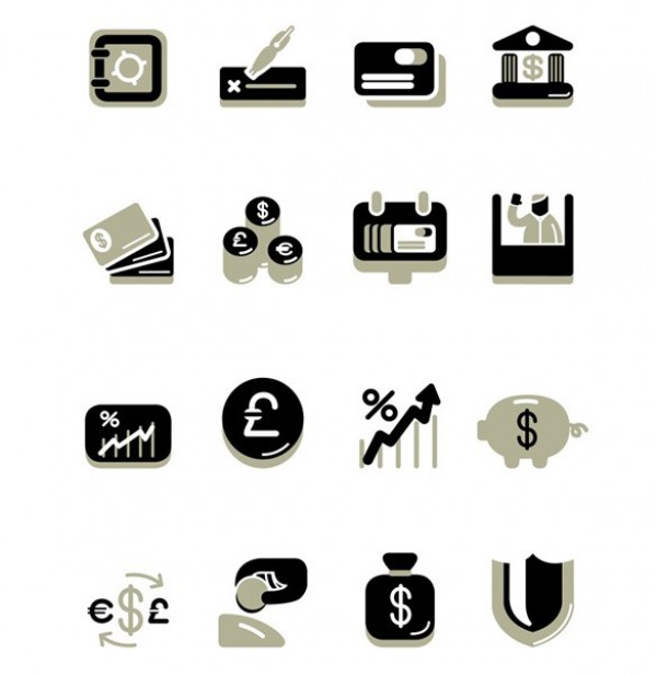 16 Banking & Economy Vector Icons Set web vector unique ui elements tan stylish set quality original new interface illustrator icons high quality hi-res HD graphic fresh free download free finance eps elements economy ecommerce download detailed design creative black banking   