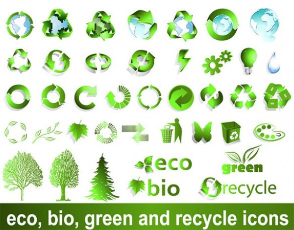 Green Eco Bio Recycle Vector Icons Pack web vector unique ui elements tree stylish set recycle quality pack original organic new nature interface illustrator high quality hi-res HD green graphic fresh free download free elements eco earth download detailed design creative bio   