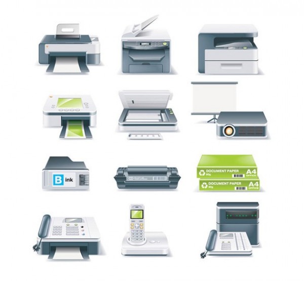 12 Office Equipment & Printer Icons Vector Set web vector unique ui elements telephone stylish set scanner realistic quality printers printer paper printer icon original office icons office new interface ink cartridge illustrator icons high quality hi-res HD graphic fresh free download free fax machine equipment icons equipment eps elements download detailed design creative copier   