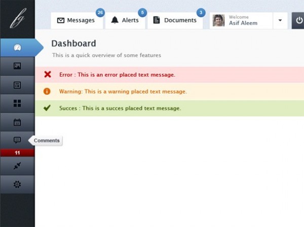 Modern Admin Panel Template with Sidebar PSD web user friendly unique ui elements ui tooltips template stylish sidebar quality psd original notification new modern mobile interface hi-res HD fresh free download free elements download detailed design dashboard creative clean admin panel admin   