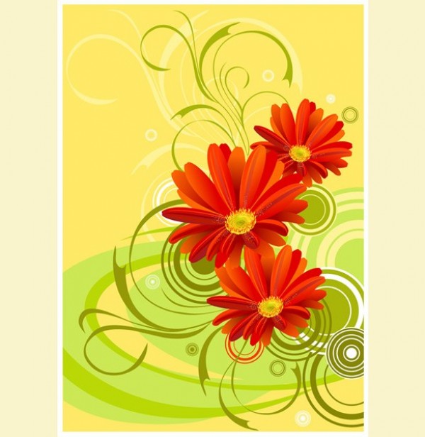 Cheery Gerbera Flowers Abstract Vector Background yellow web vector unique swirls stylish red quality original orange illustrator high quality graphic gerbera fresh free download free flowers floral eps download design daisy daisies creative background abstract   