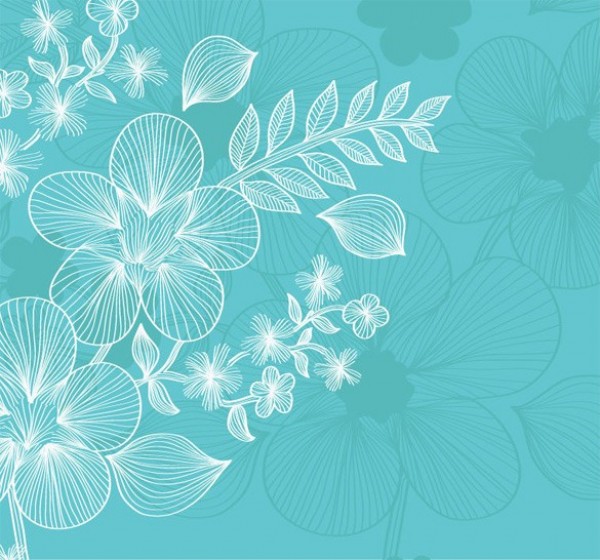 Dainty Blue Hand Drawn Floral Vector Background web vector unique stylish sketched quality original illustrator high quality hand drawn graphic fresh free download free flowers floral faded eps download design creative blue background abstract   