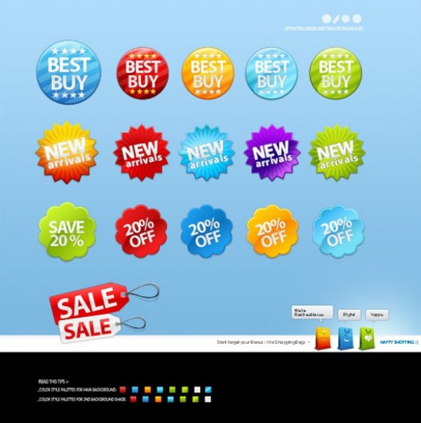 Attractive Sales Badges/Stickers Set PSD web unique ui elements ui tags stylish stickers simple sales quality psd original new modern interface hi-res HD fresh free download free elements download detailed design creative colorful clean badges   