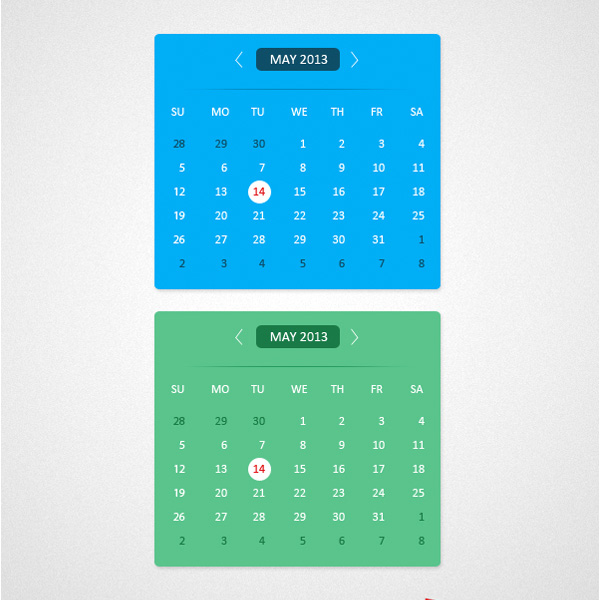 2 Flat Style Calendar UI Set ui elements ui set green free download free flat calendar flat calendar blue   