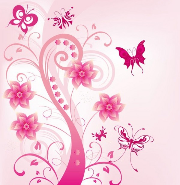 Pink Abstract Butterfly Floral Vector Background web vector unique swirls stylish quality pink original illustrator high quality graphic fresh free download free flowers floral download design creative butterfly butterflies background   