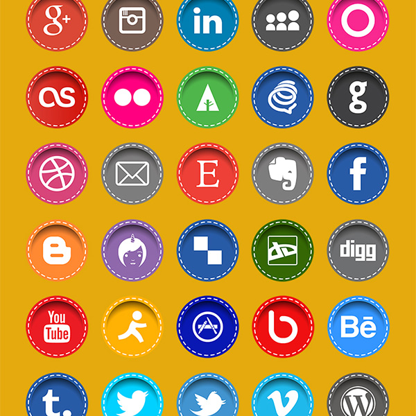 40 Round Social Media Stitched Icons Set ui elements ui stitched social icons set round pack icons free download free colorful circle   