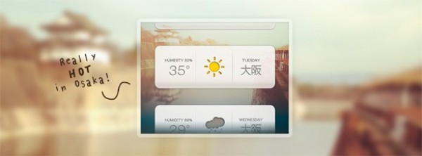Classy Weather Widget with Icons PSD web weather widget weather unique ui elements ui temperature stylish quality psd popup original new modern interface icons humidity hi-res HD fresh free download free forecast elements download detailed design creative clean button box   