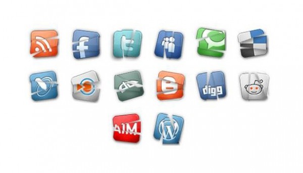 14 Broken Social Media Icons Set PNG web unique ui elements ui stylish social simple set quality png original new networking modern interface icons icon hi-res HD fresh free download free elements download detailed design creative clean broken social icon bookmarking   