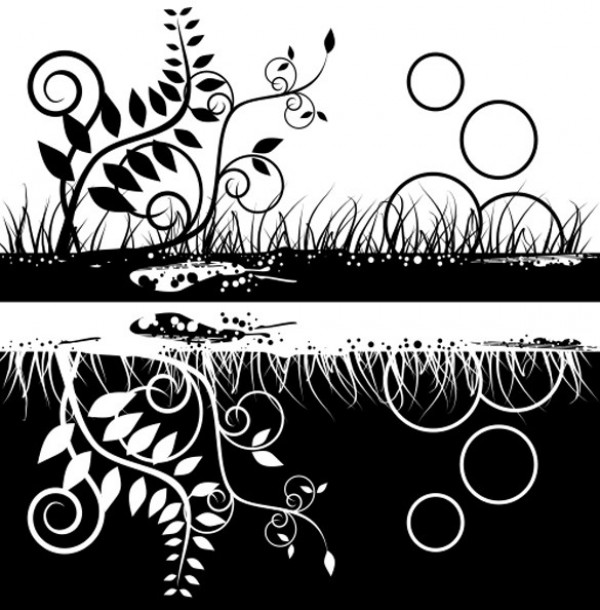 Black & White Reflective Floral Vector Background web vector unique ui elements stylish silhouette quality plants original new leaves interface illustrator high quality hi-res HD grass graphic fresh free download free floral eps elements download detailed design creative circles cdr black and white background ai abstract   
