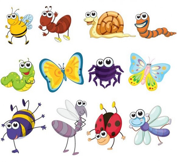 12 Funny Little Vector Insects Set web wasp vector insects vector unique ui elements stylish spider snail set quality original new ladybug interface insect illustrator high quality hi-res HD graphic fresh free download free elements download detailed design creative caterpillar cartoon butterfly bees ai   