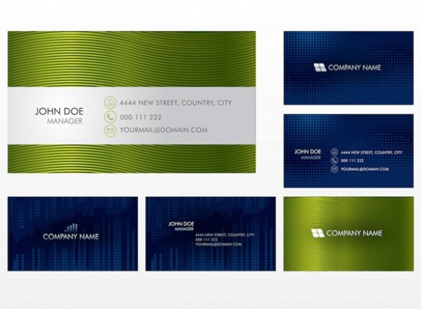 3 Deluxe Style Business Card Templates set web vector unique ui elements template subtle stylish shiny set quality presentation original new lines interface illustrator identity high quality hi-res HD green graphic front fresh free download free elements elegant download detailed design creative corporate cards business cards blue back abstract   