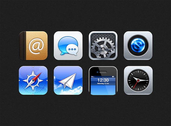 8 Glossy Rounded iOS Icons Set ui elements ui settings set safari rounded metal messages mail ios icons icons free download free contacts clock   
