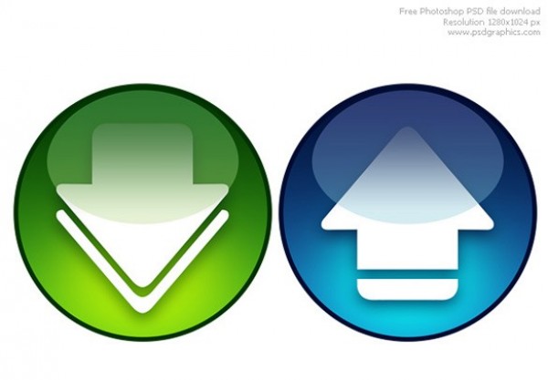 Round Glossy Download Upload Icons PSD web upload unique ui elements ui stylish style simple round rapidshare quality original new modern interface hi-res HD green glossy fresh free download free elements download detailed design creative clean blue   