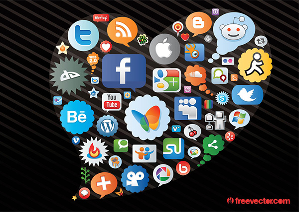 Colorful Heart Shape Social Icon Cloud vector social icons vector social icons social set label heart free chat cloud chat bubble   