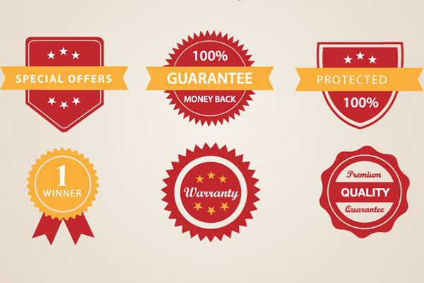 6 Red Promo Labels & Badges Vector Set vector sales ribbons red promo labels guarantee free download free flat banners badges awards   