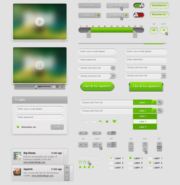 Awesome Green Web UI Elements Kit PSD web video player up down buttons unique ui set ui kit ui elements set ui elements kit ui elements ui tooltips tags stylish star rating star icon set quality psd popouts original new modern login form light kit interface input fields image frame hi-res HD green fresh free download free favicon elements download button download detailed design creative clean check boxes advanced search field   