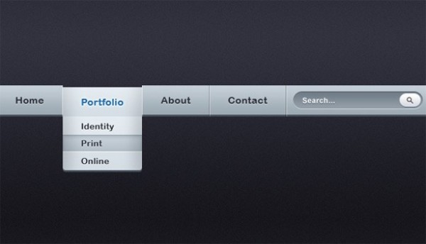 Crisp Horizontal Dropdown Menu Bar PSD web unique ui elements ui stylish simple search field quality original new navigation modern menu interface horizontal hi-res HD gry grey fresh free download free elements dropdown menu download detailed design creative clean   