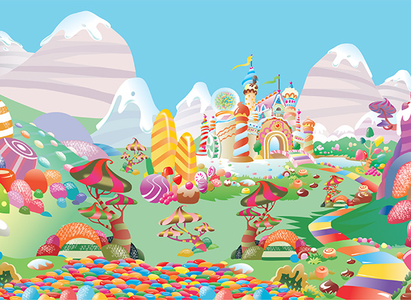 Colorful Candy Land Vector Background vector free download free fantasy colorful castle cartoon candy world candy land candy background   
