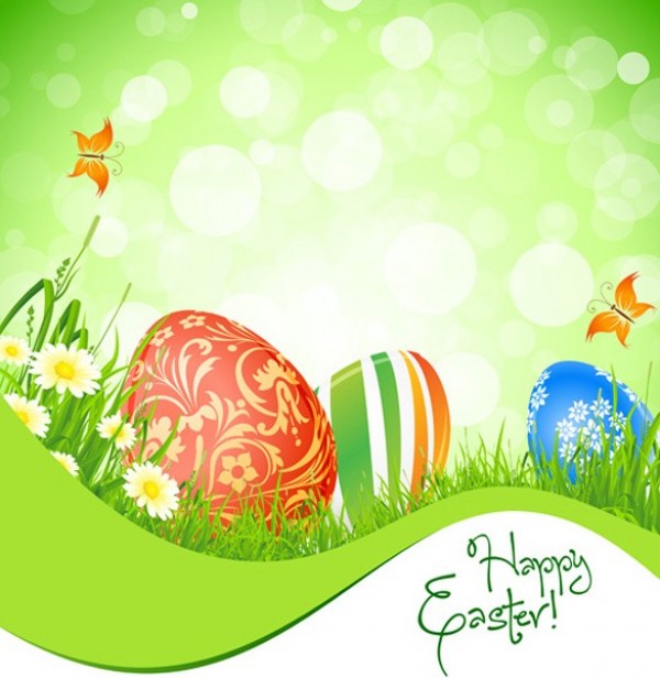 Spring Easter Egg Scene Vector Background web vector unique ui elements stylish spring scene quality original new interface illustrator high quality hi-res HD grass graphic fresh free download free eps elements Easter eggs download detailed design decorated daisies creative countryside card butterflies background   