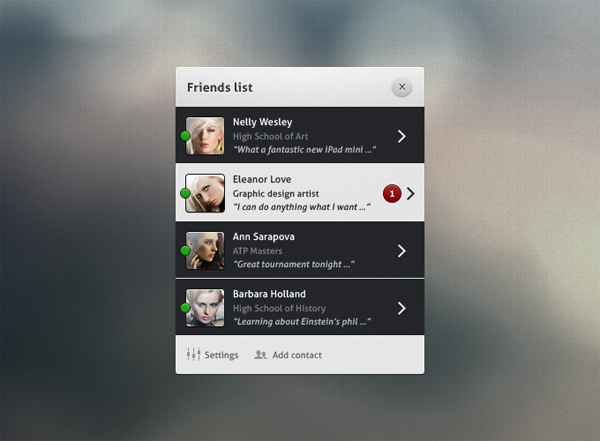 Friends List Widget with Notifications PSD widget web unique ui elements ui stylish settings quality psd original online notifications new modern interface hi-res HD friends list fresh free download free elements download detailed design creative counter contact list clean avatar   