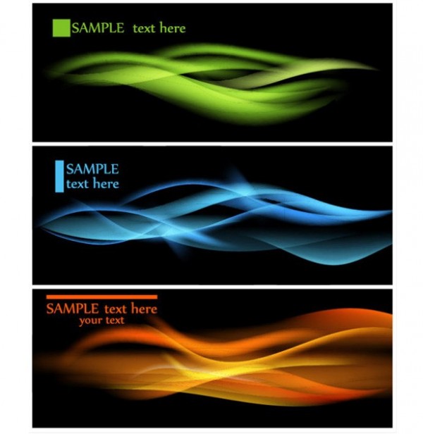 3 Glowing Abstract Wave Banners Vector Set web waves vector unique ui elements stylish set quality original new interface illustrator high quality hi-res header HD graphic glowing fresh free download free flames eps energy elements dynamic download detailed design creative colorful black banners background abstract banners abstract   