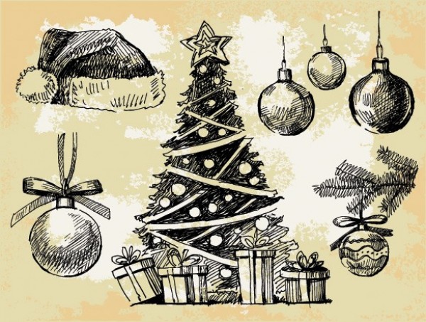 Vintage Hand Drawn Christmas Vector Elements 5156 web vintage vector unique toys stylish quality ornaments original old fashioned illustrator high quality hand drawn graphic gifts fresh free download free elements download design decorations creative christmas tree christmas   