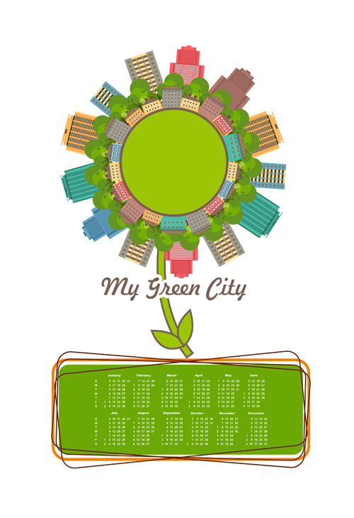Calendar 2016 with green city vector 02 green city calendar 2016   