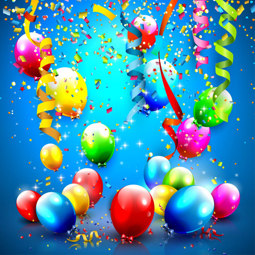 Confetti and colorful balloons birthday background vector 04 confetti colorful birthday balloons background   