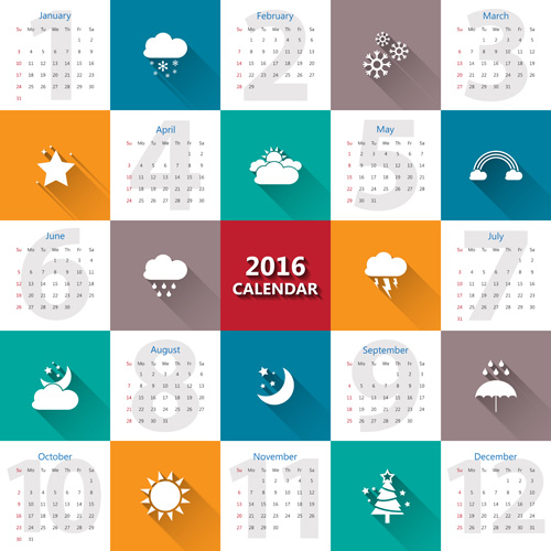 Flat 2016 calender vector material material flat calender 2016   