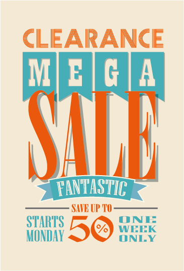mega sale advertising poster retro vector 02 sale Retro font poster advertising   