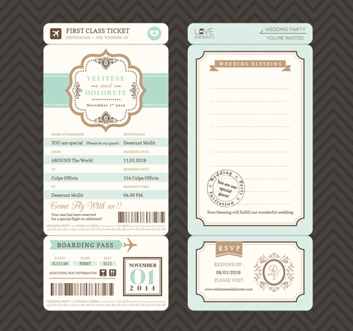 First class ticket with wedding Invitation templates vector 01 wedding ticket invitation First class   