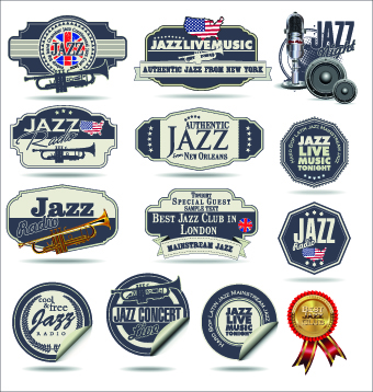 Retro rock music and jazz labels vector 02 rock music music labels label Jazz image   