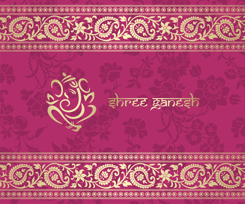 Indian floral ornament with pink background vector 01 pink ornament indian floral   