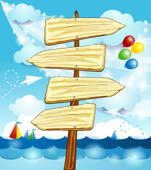 Summer elements with Wooden plaque vector 03 wooden plaque wooden summer elements element   