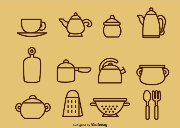 Tableware outline icons vector Tableware icons   