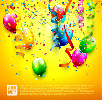 Birthday colored balloons with colorful ribbon background vector 04 ribbon colorful colored birthday balloons balloon background vector background   