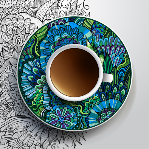 Ethnic pattern ornaments and coffee cups vector 04 pattern ornaments ornament ethnic cup coffee cups coffee cup coffee   