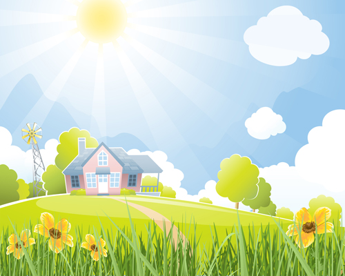 Beautiful natural scenery and sun vector 04   