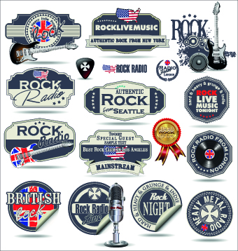 Retro rock music and jazz labels vector 03 rock music Retro font music labels label Jazz   