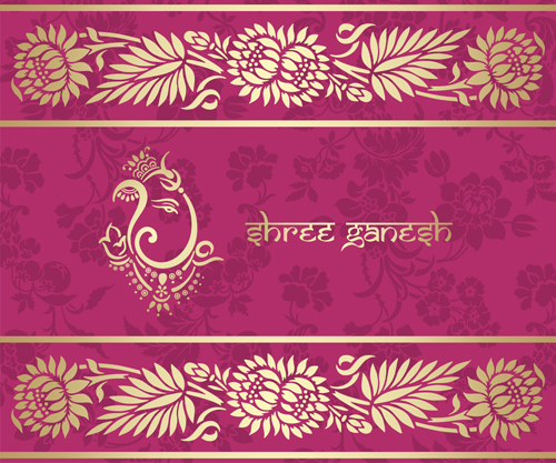 Indian floral ornament with pink background vector 04 pink ornament indian background   