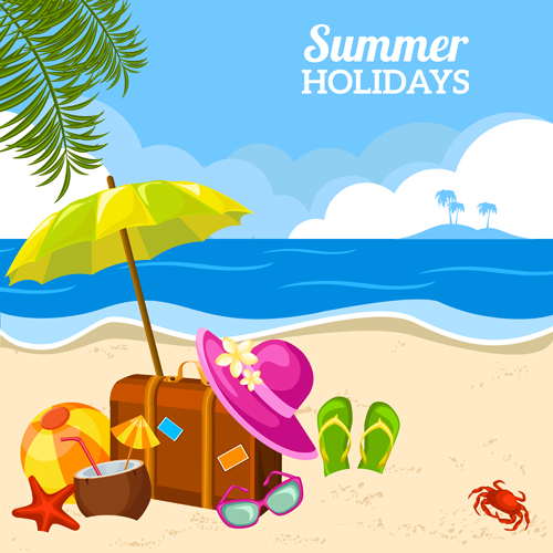 Summer holiday happy beach background vector 03 summer holiday happy background   