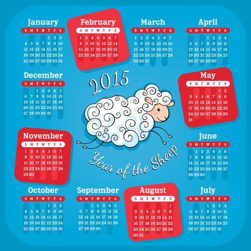 Year of the sheep 2015 calendar vector 02 sheep calendar 2015   