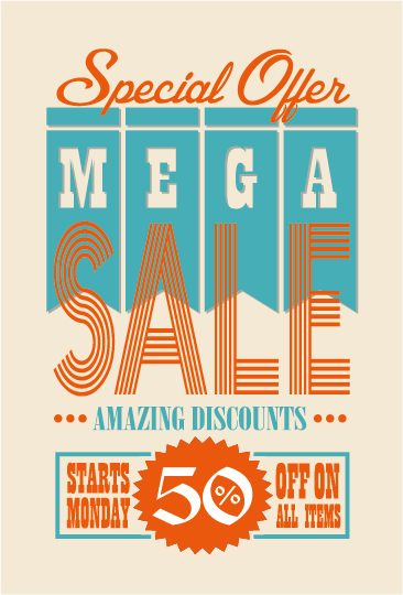 mega sale advertising poster retro vector 04 sale Retro font poster advertising   