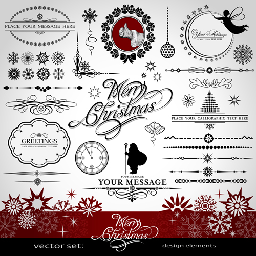 Set of Vintage xmas Decorative elements vector 01 xmas elements element decorative   