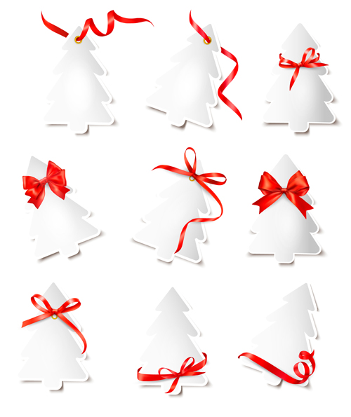 Paper christmas tree with ribbon cards vector 02 tree ribbon paper christmas tree christmas cards   