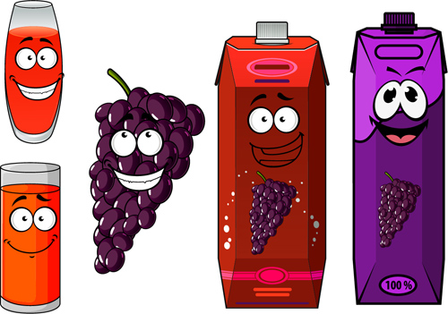 Cartoon style packaging with juice vector set 12 packaging juice cartoon   