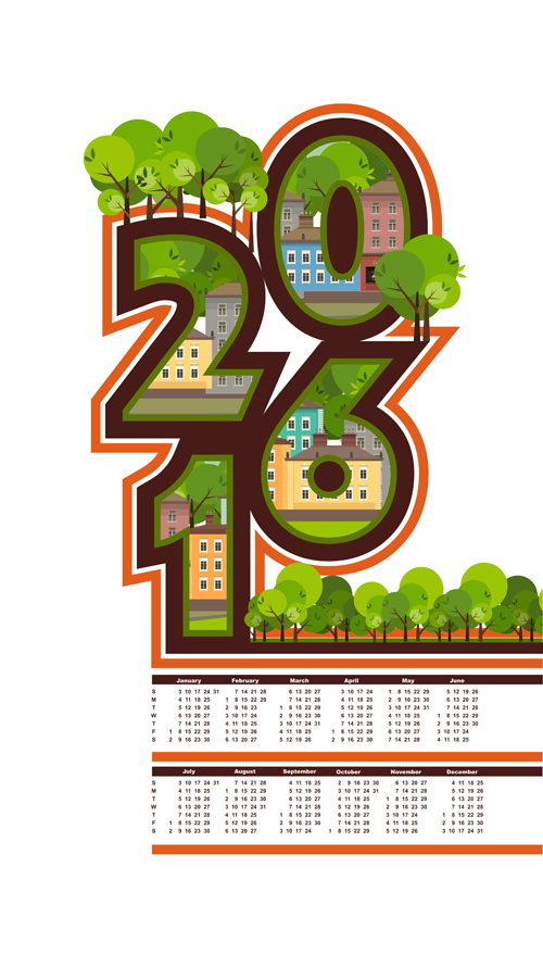 Calendar 2016 with green city vector 01 green city calendar 2016   