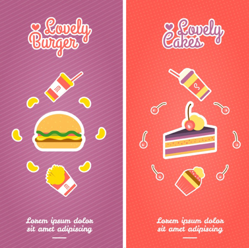 Cartoon food banners vector food cartoon banners   