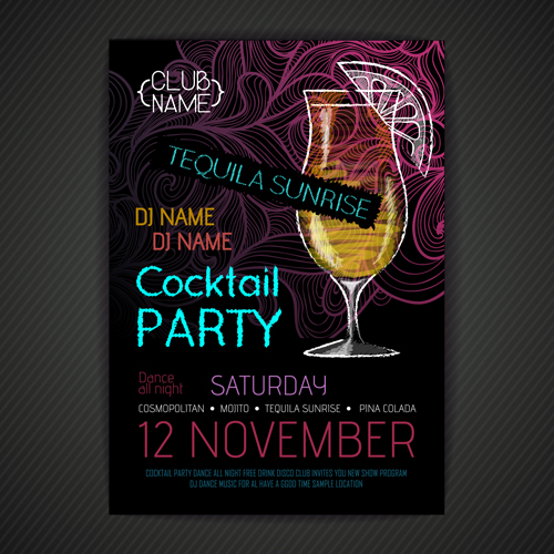 Cocktail party hand drawn flyer vector material hand drawn flyer cocktail   